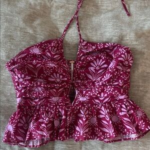 Free People Floral Crop Top - Pink and White